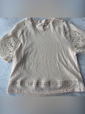 Anthropologie Crochet Sleeve Short Sleeve Top